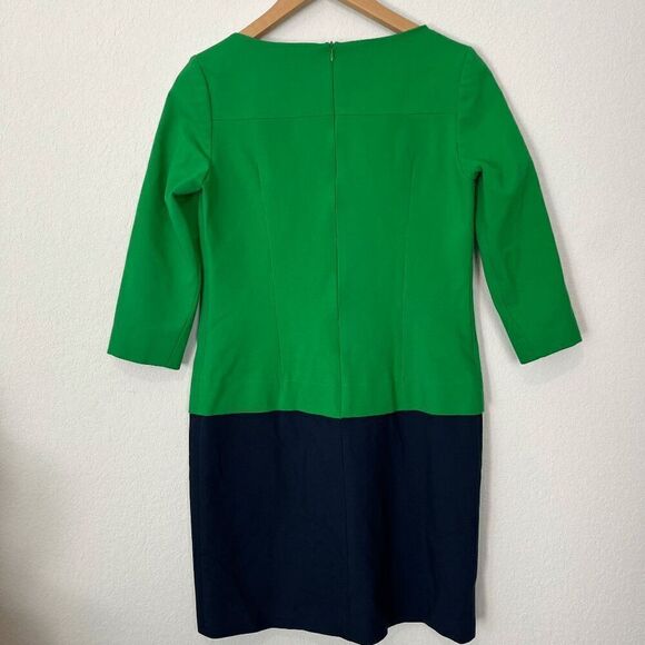 Amberleaf Green Navy Blue Color Block 3/4 Sleeve Mini Dress Women's Size 6P - Picture 2 of 4